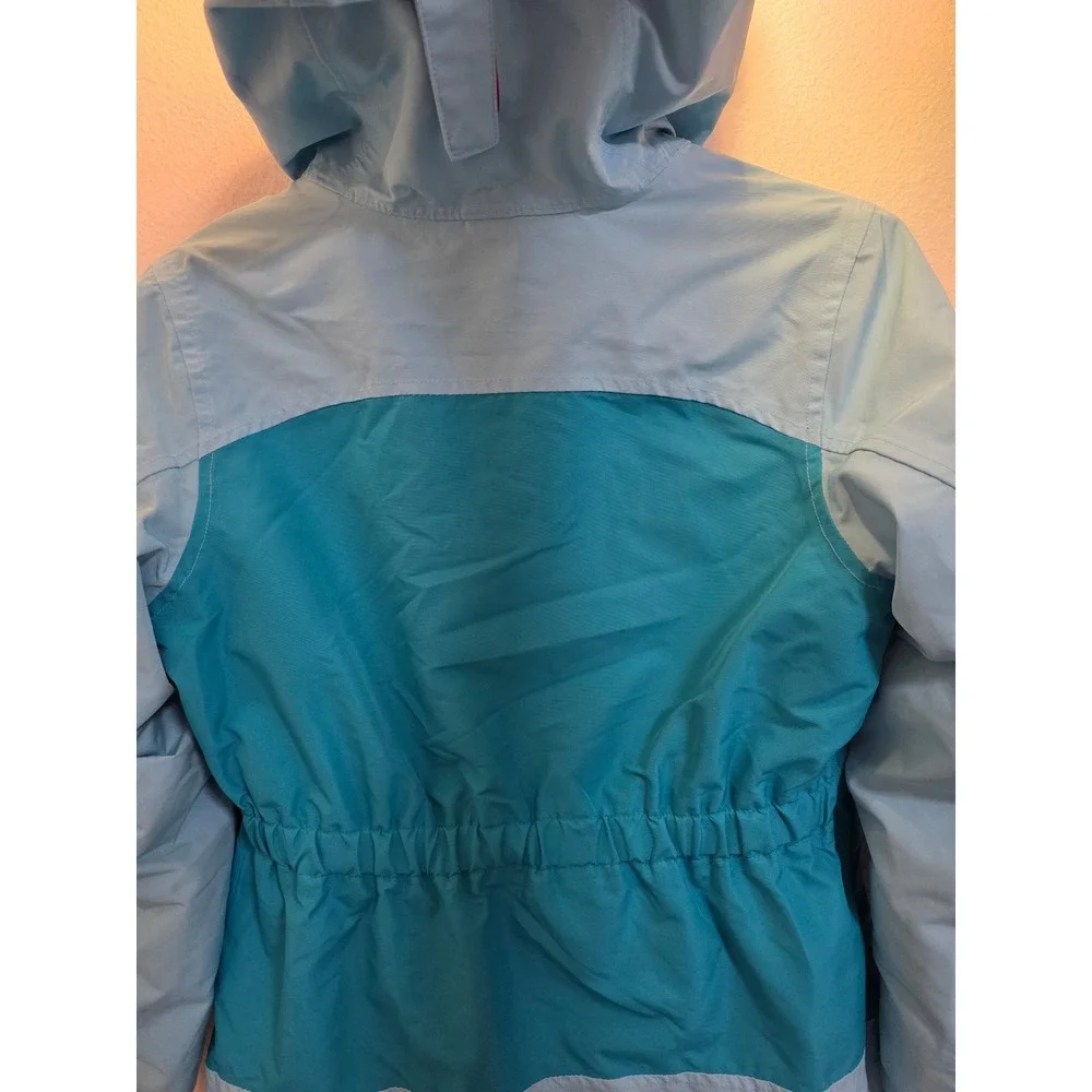 Lands End Kids Girls Teal Pink Colorblock‎ Hooded Winter Ski Jacket Size M 10-12